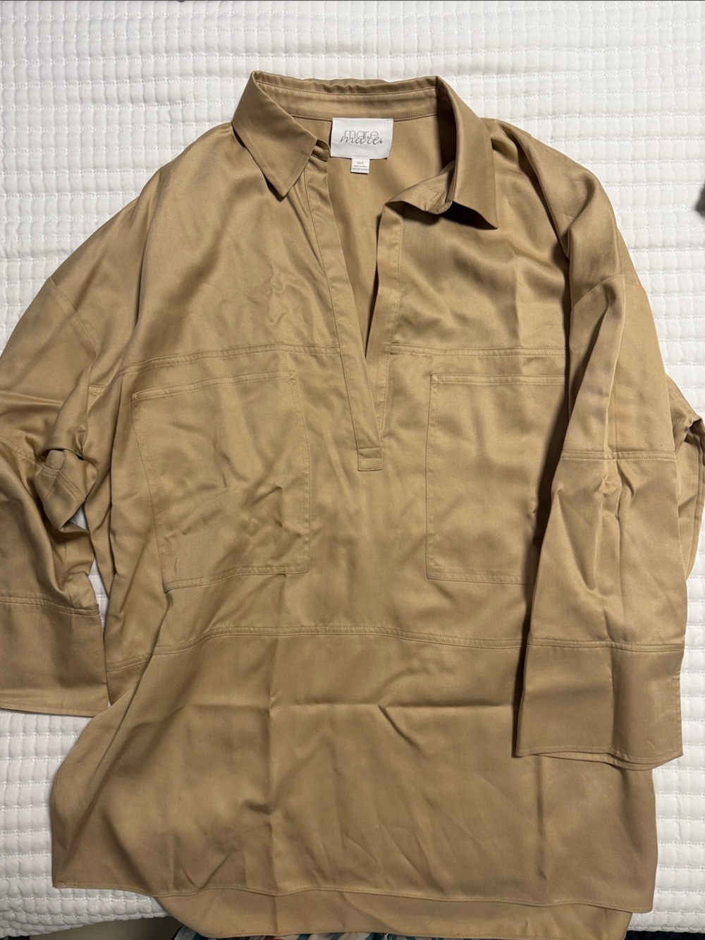 Morley Men's Long-Sleeve Tunic Shirt in Camel Tan